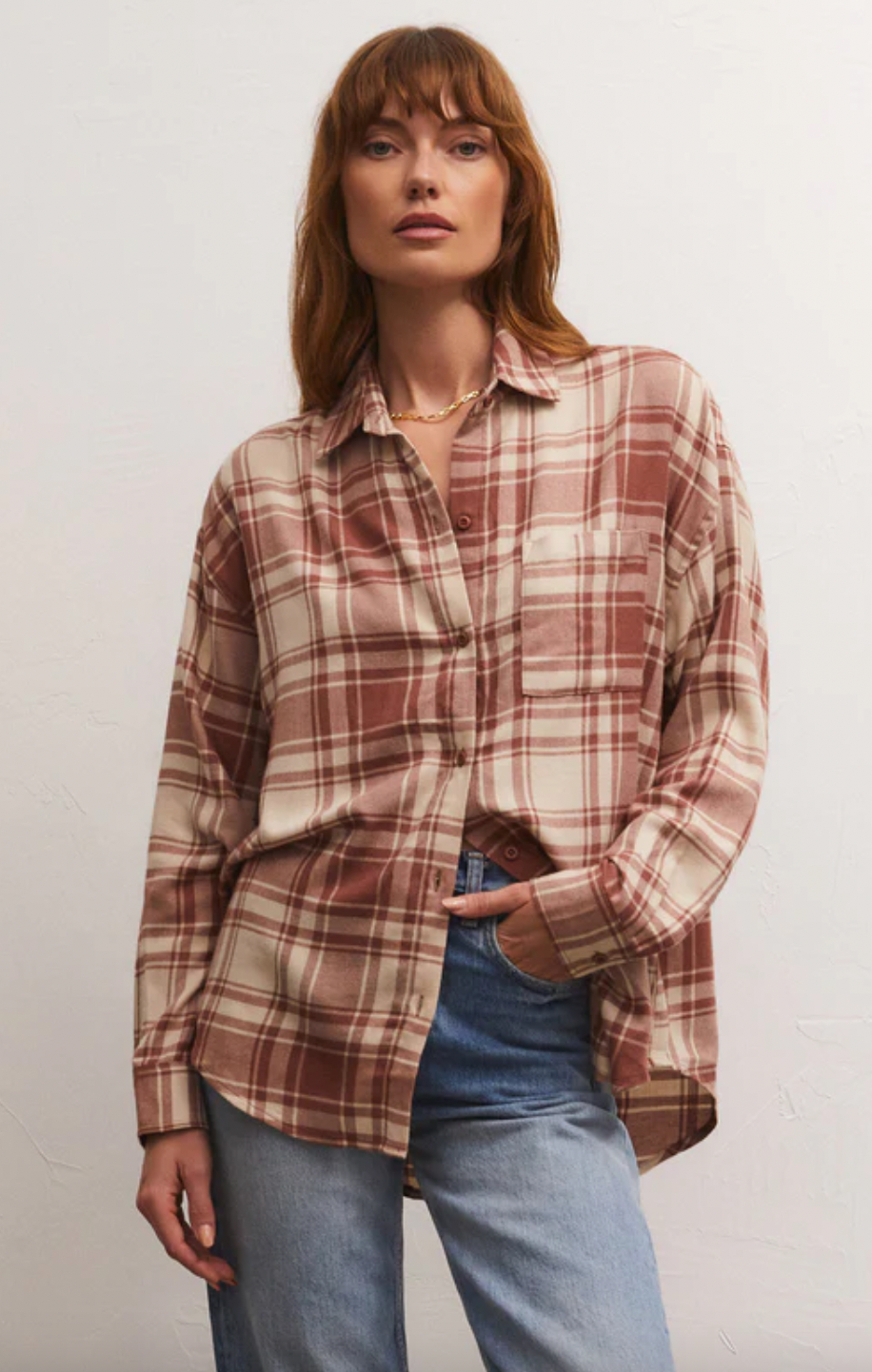 River Plaid Button Up Tiger Eye